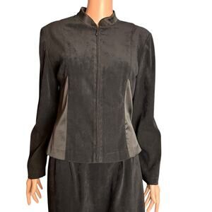 Vintage 1990s R & K Originals Petite Blazer 10P Black Mandarin Collar Full Zip